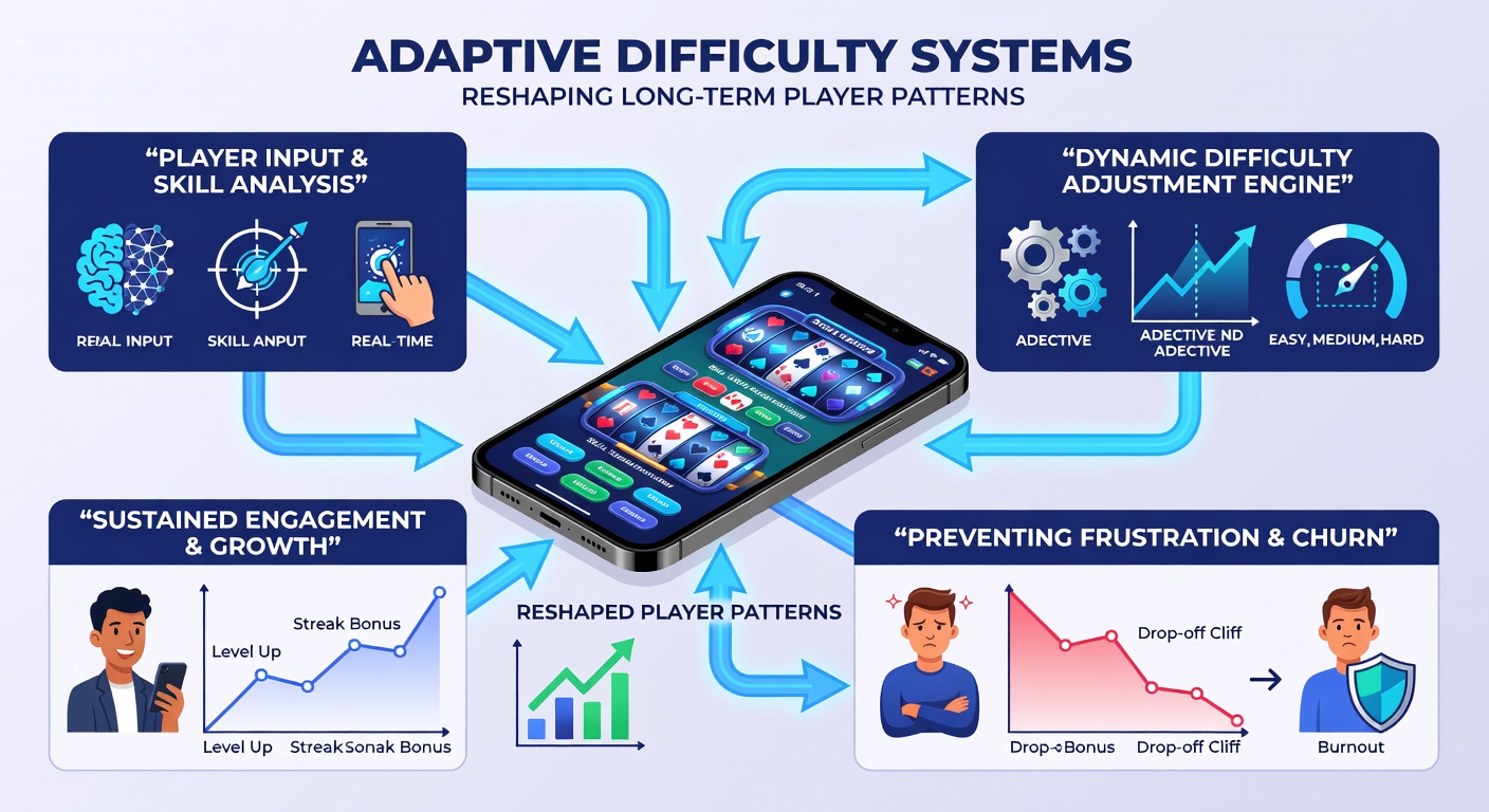 Graph illustrating player retention curves before and after implementing adaptive difficulty in mobile casino games