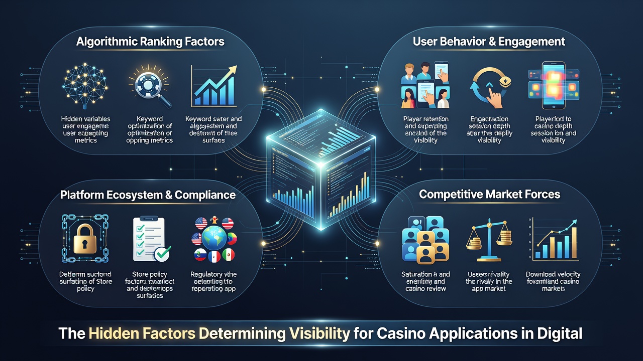 Analytics dashboard showing app visibility metrics and user engagement trends for casino applications