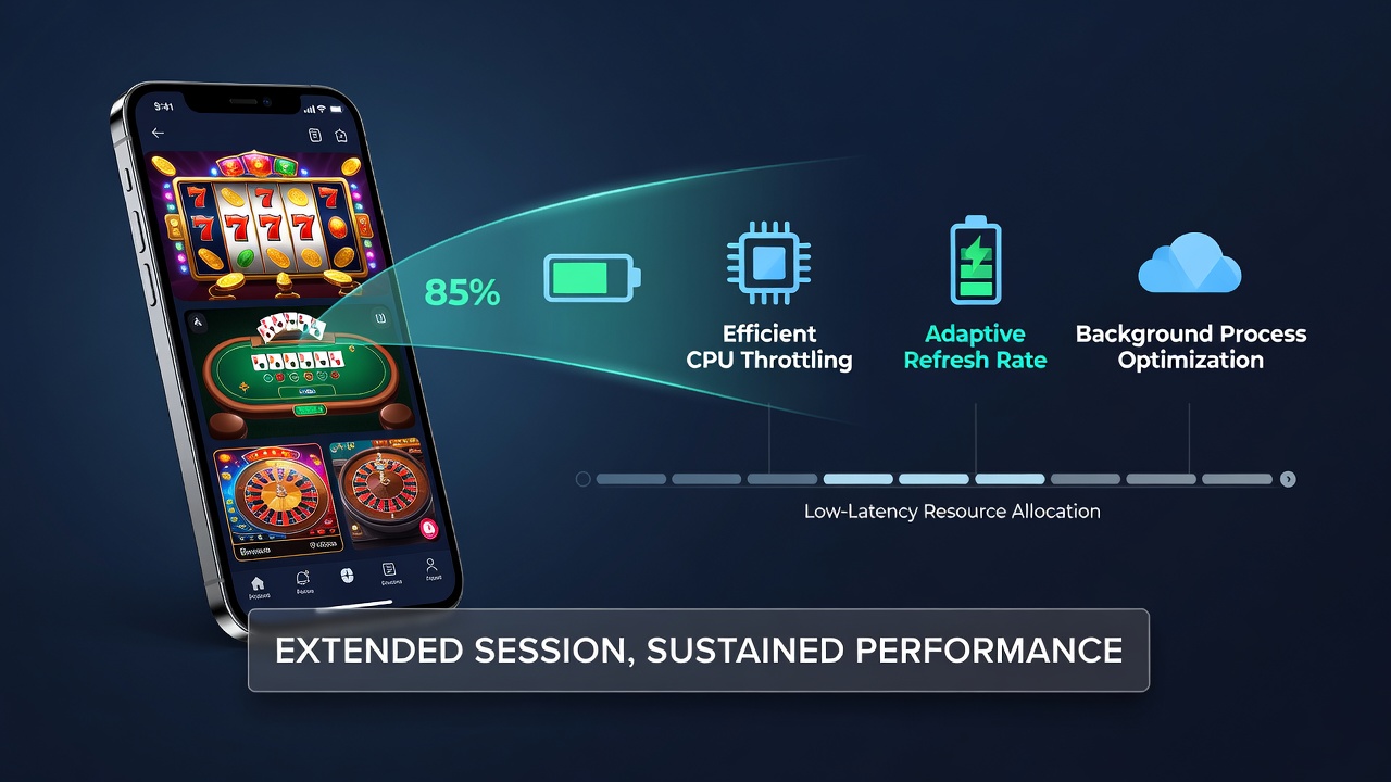Smartphone displaying casino game interface with power saving indicators