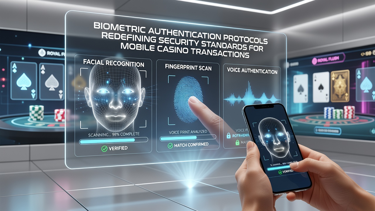 Close-up of smartphone screen showing facial recognition scan during a secure casino transaction