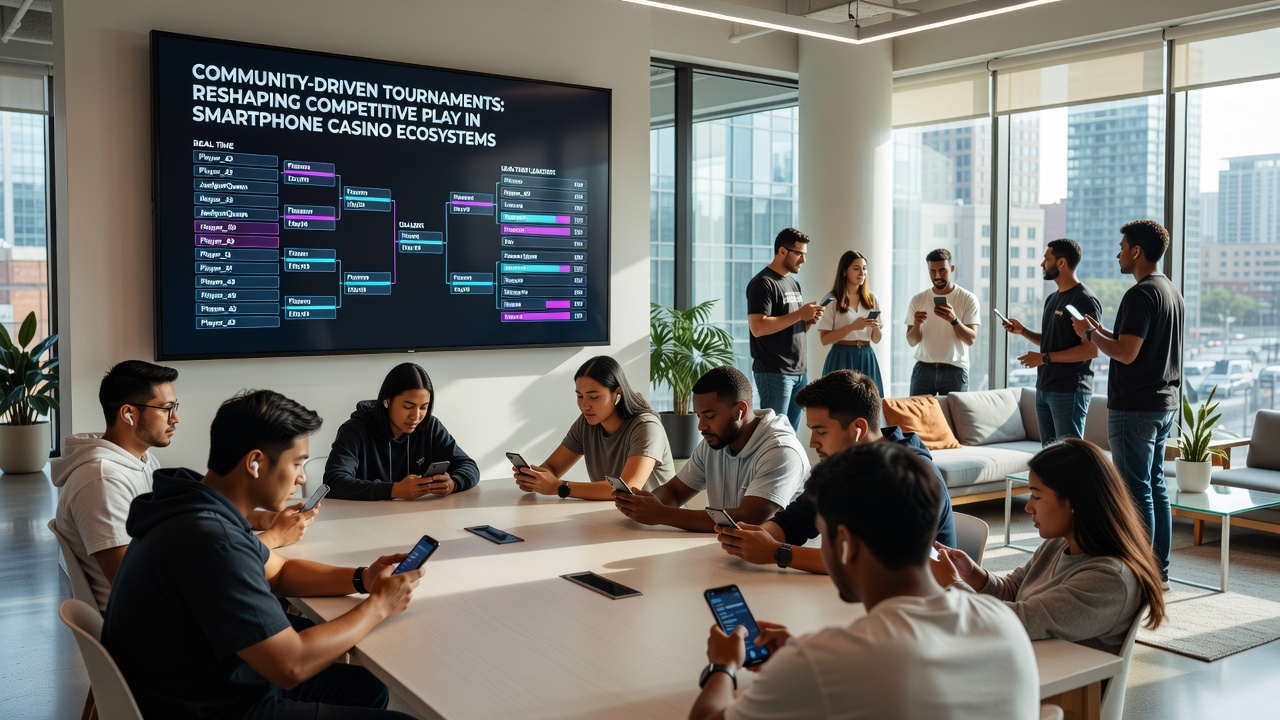 Group of mobile users coordinating a tournament bracket on connected devices