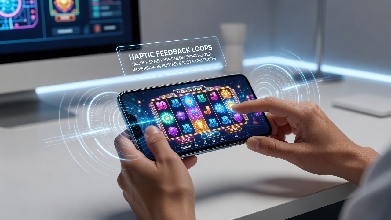 Close-up of smartphone screen showing slot reels with overlaid haptic waveform graphic
