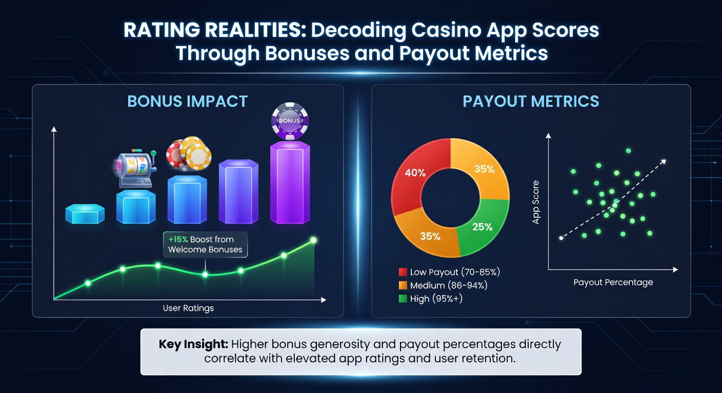 Graph comparing casino app ratings against bonus values and average RTP percentages over time