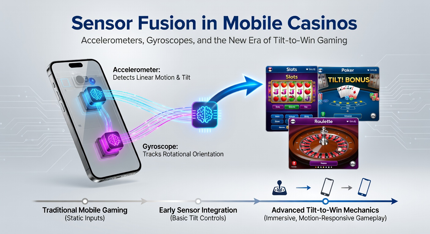 Close-up of a mobile casino tilt-to-win slot game, with gyroscope tilt meter and accelerometer shake effects visualized on screen