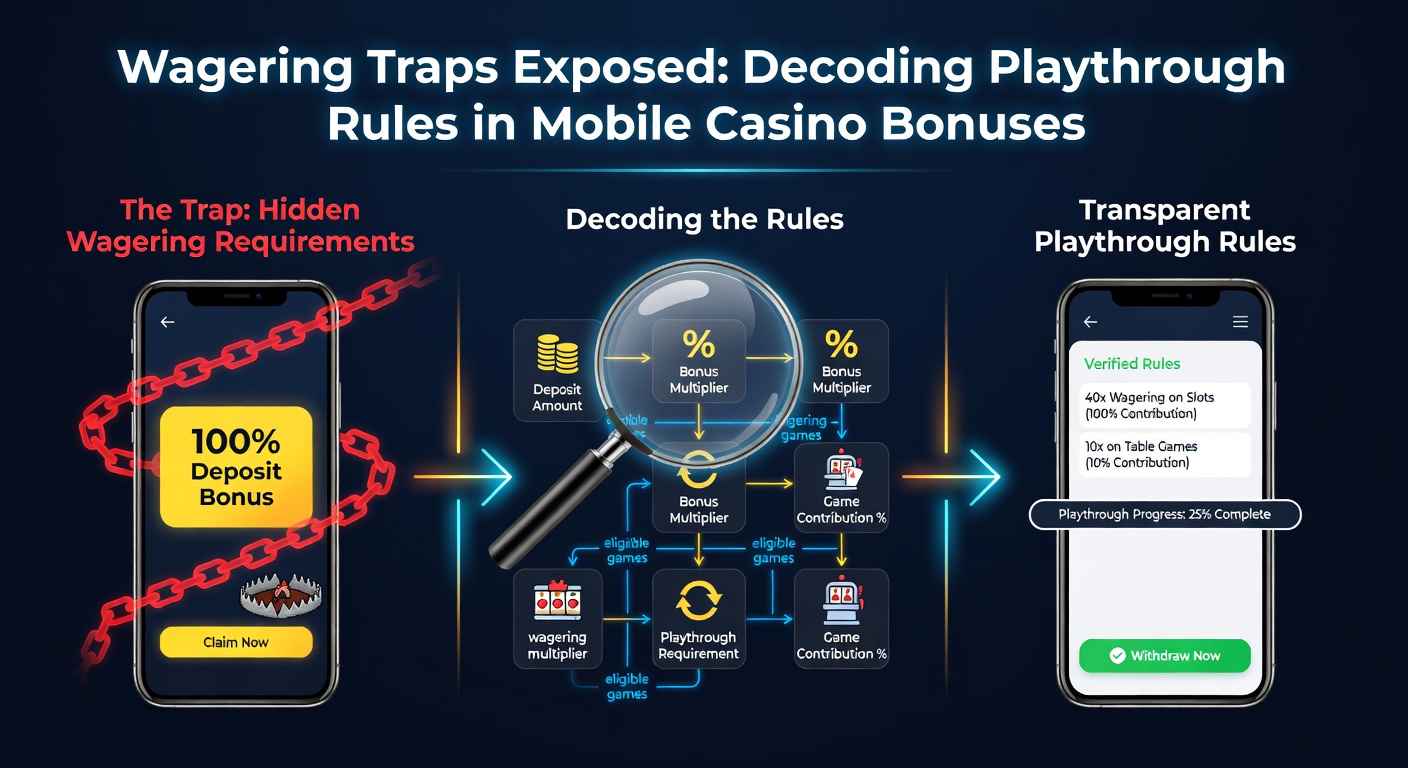 Close-up of a mobile phone screen showing bonus terms with highlighted wagering clauses and a confused player icon scratching head