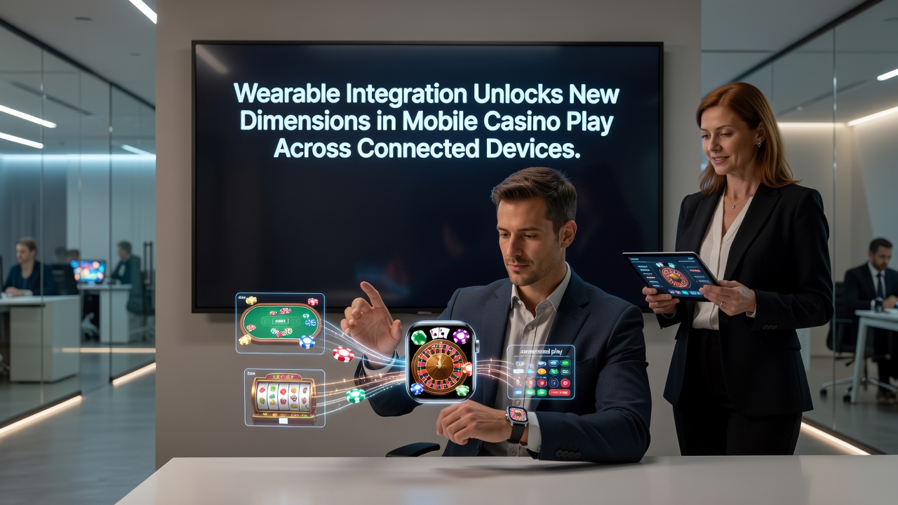 Fitness band and smartwatch showing synchronized casino notifications and game controls